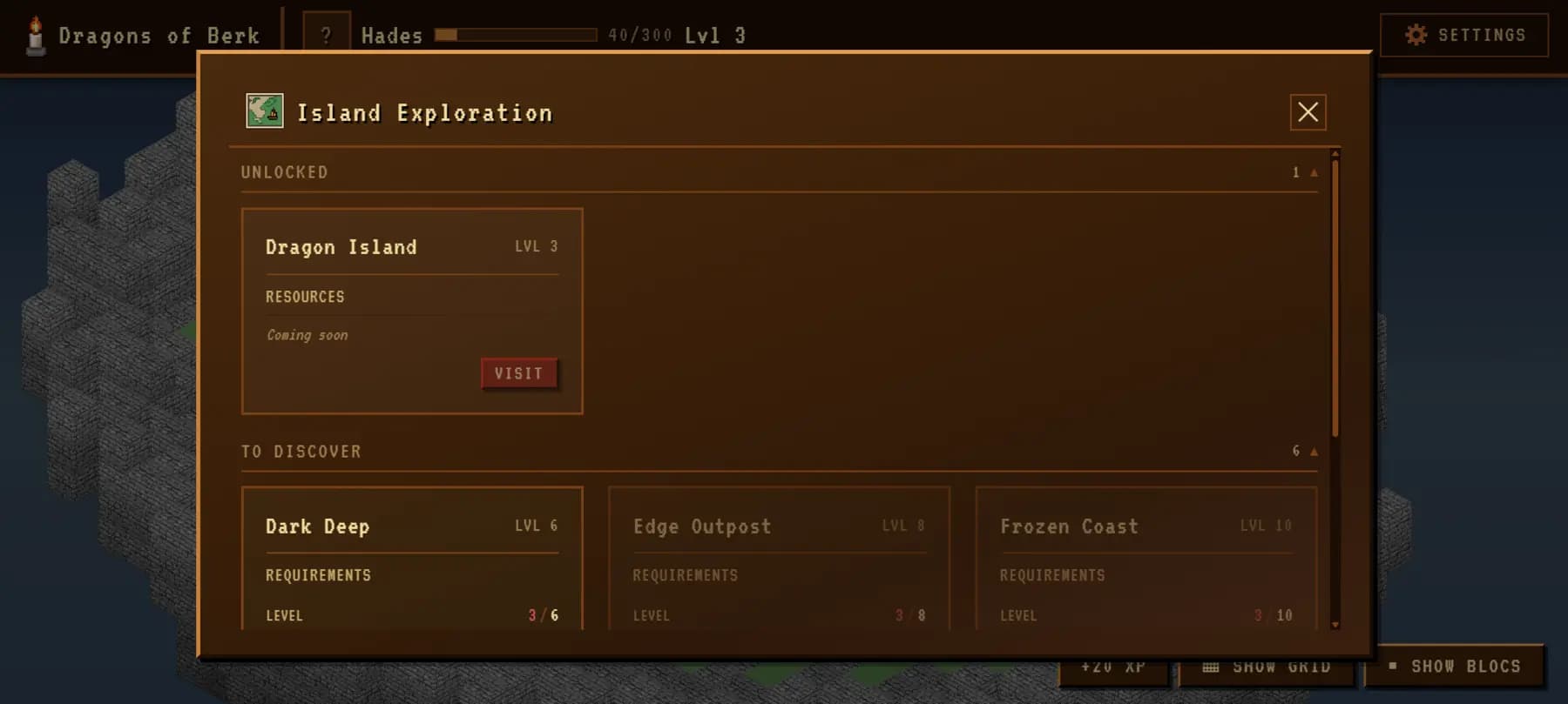 Interface de sélection d'exploration